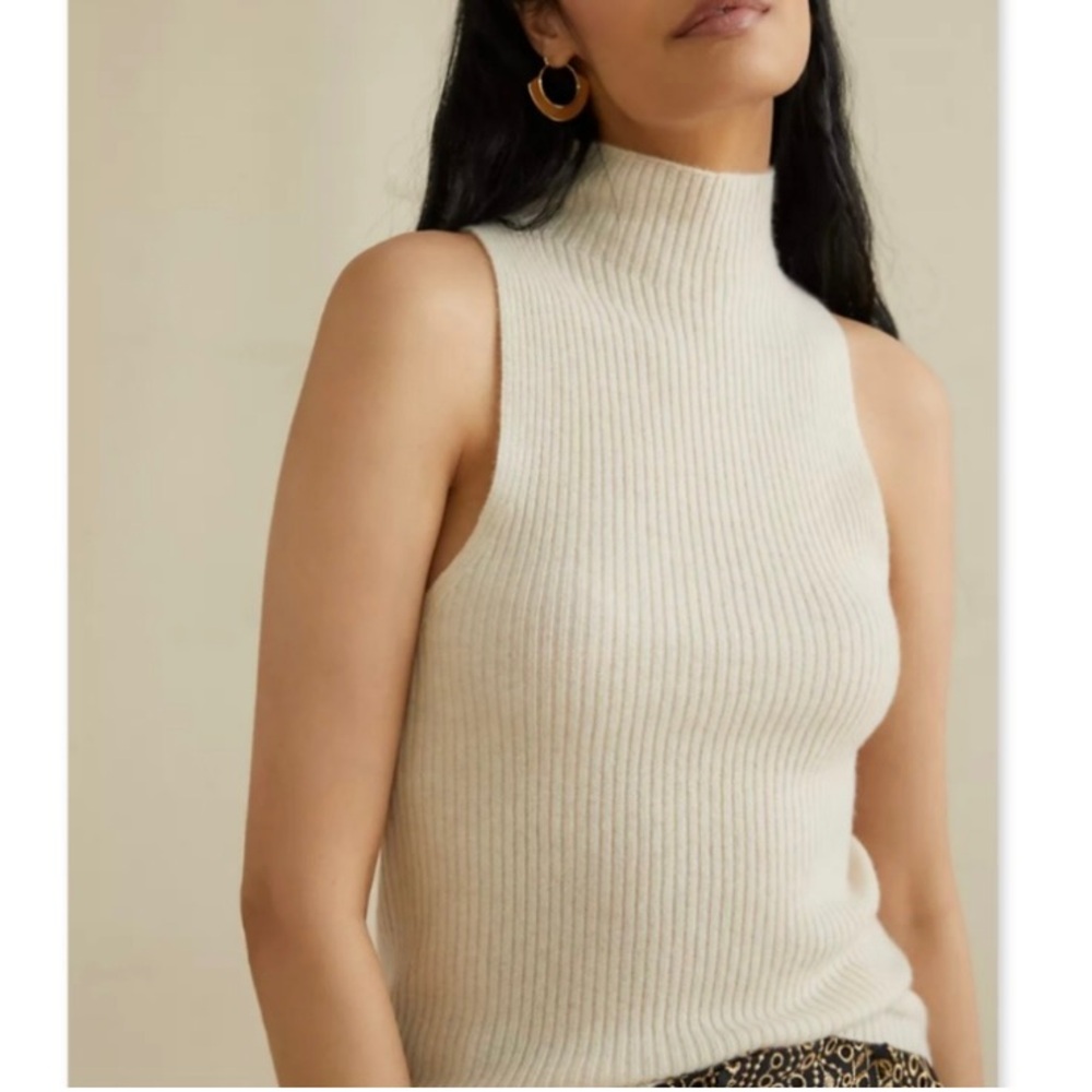 NEW Anthropologie Maeve Cashmere Collection Ribbed Sweater Tank LG Petite NWT